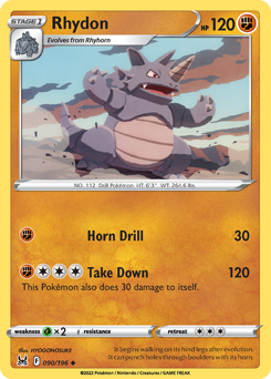 Rhydon, Lost Origin #90, Pokémon TCG card
