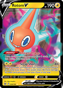 Rotom V, Lost Origin #58, Pokémon TCG card