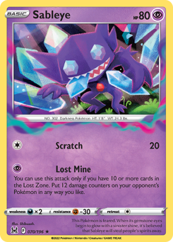 Sableye, Lost Origin #70, Pokémon TCG card