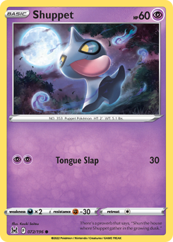 Shuppet, Lost Origin #72, Pokémon TCG card