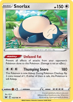 Snorlax, Lost Origin #143, Pokémon TCG card