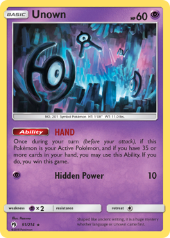 Unown, Lost Thunder #91, Pokémon TCG card
