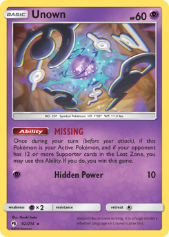 Unown, Lost Thunder #92, Pokémon TCG card