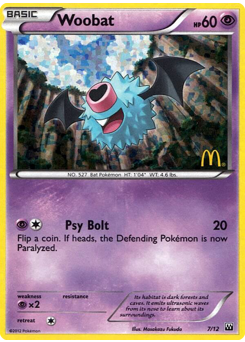 Woobat, McDonald's Collection 2012 #7, Pokémon TCG card