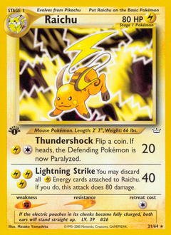 Raichu, Neo Revelation #21, Pokémon TCG card