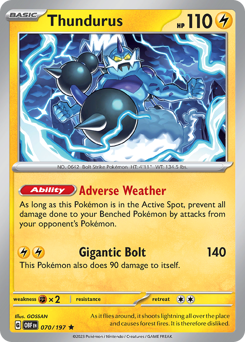 Thundurus, Obsidian Flames #70, Pokémon TCG card