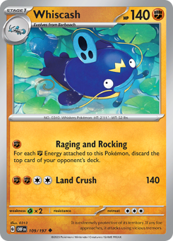 Whiscash, Obsidian Flames #109, Pokémon TCG card