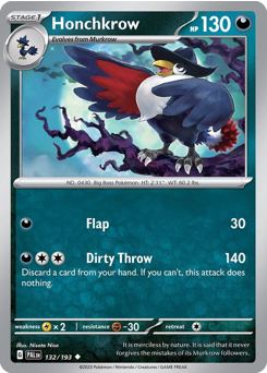 Honchkrow, Paldea Evolved #132, Pokémon TCG card