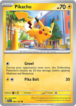 Pikachu, Paldea Evolved #62, Pokémon TCG card