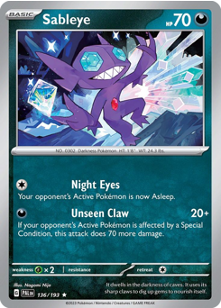 Sableye, Paldea Evolved #136, Pokémon TCG card