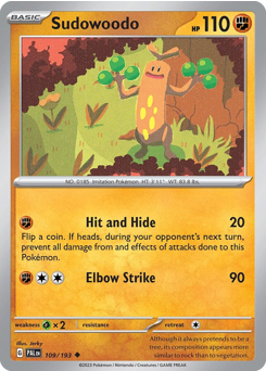 Sudowoodo, Paldea Evolved #109, Pokémon TCG card