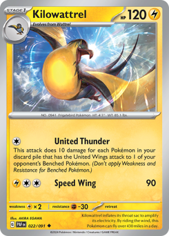 Kilowattrel, Paldean Fates #22, Pokémon TCG card
