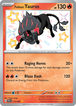 Paldean Tauros, Paldean Fates #111, Pokémon TCG card