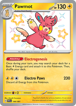 Pawmot, Paldean Fates #144, Pokémon TCG card
