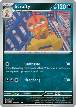 Scrafty, Paldean Fates #61, Pokémon TCG card