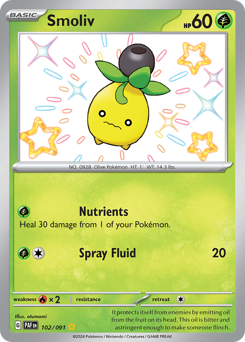 Smoliv, Paldean Fates #102, Pokémon TCG card