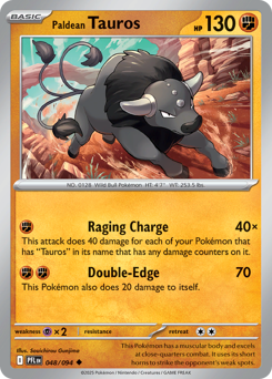 Paldean Tauros, Phantasmal Flames #48, Pokémon TCG card