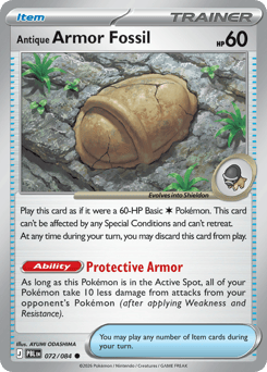 Antique Armor Fossil, Pitch Black #72, Pokémon TCG card