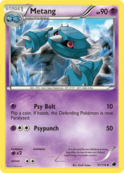 Metang, Plasma Freeze #51, Pokémon TCG card