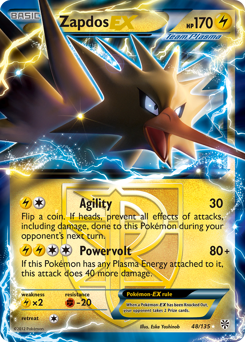 Zapdos-EX, Plasma Storm #48, Pokémon TCG card