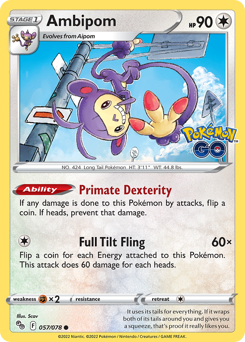 Ambipom, Pokémon GO #57, Pokémon TCG card
