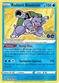 Radiant Blastoise, Pokémon GO #18, Pokémon TCG card