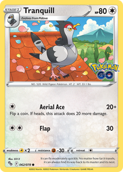 Tranquill, Pokémon GO #62, Pokémon TCG card