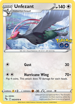 Unfezant, Pokémon GO #63, Pokémon TCG card