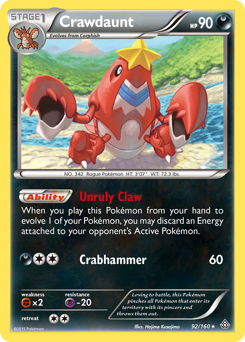 Crawdaunt, Primal Clash #92, Pokémon TCG card