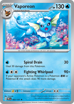 Vaporeon, Prismatic Evolutions #22, Pokémon TCG card