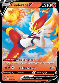 Cinderace V, Rebel Clash #35, Pokémon TCG card