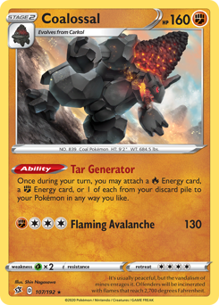 Coalossal, Rebel Clash #107, Pokémon TCG card