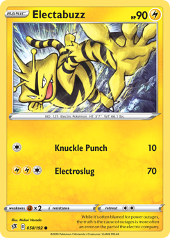Electabuzz, Rebel Clash #58, Pokémon TCG card