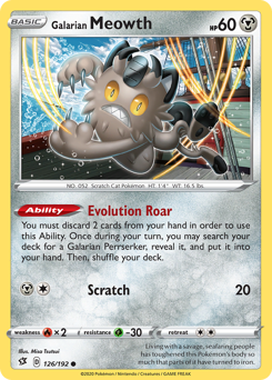 Galarian Meowth, Rebel Clash #126, Pokémon TCG card