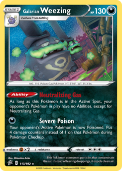 Galarian Weezing, Rebel Clash #113, Pokémon TCG card