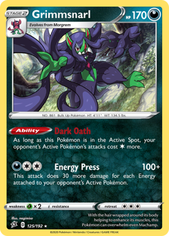 Grimmsnarl, Rebel Clash #125, Pokémon TCG card