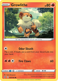 Growlithe, Rebel Clash #27, Pokémon TCG card