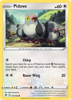Pidove, Rebel Clash #143, Pokémon TCG card