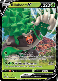 Rillaboom V, Rebel Clash #17, Pokémon TCG card