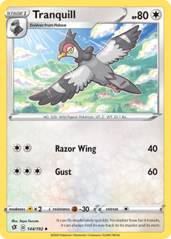 Tranquill, Rebel Clash #144, Pokémon TCG card