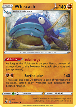 Whiscash, Rebel Clash #100, Pokémon TCG card