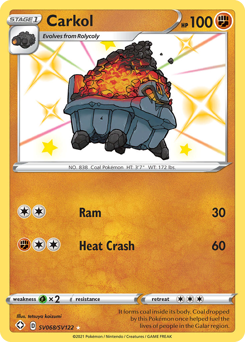 Carkol, Shining Fates Shiny Vault #SV068, Pokémon TCG card