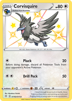 Corvisquire, Shining Fates Shiny Vault #SV102, Pokémon TCG card