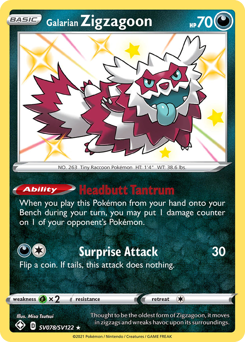 Galarian Zigzagoon, Shining Fates Shiny Vault #SV078, Pokémon TCG card