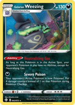 Galarian Weezing, Shining Fates #42, Pokémon TCG card