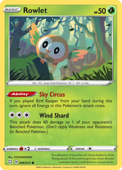 Rowlet, Shining Fates #6, Pokémon TCG card