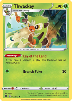 Thwackey, Shining Fates #12, Pokémon TCG card