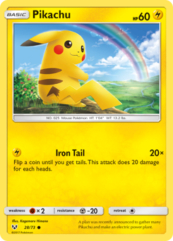 Pikachu, Shining Legends #28, Pokémon TCG card