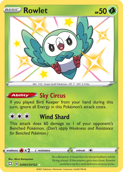 Rowlet, Shiny Vault #SV001, Pokémon TCG card