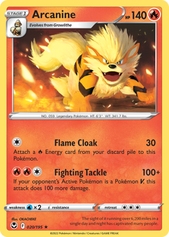 Arcanine, Silver Tempest #20, Pokémon TCG card